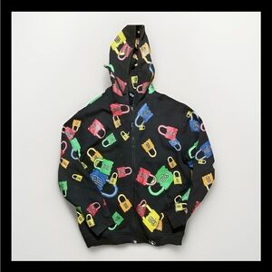 vintage miskeen originals padlock print zip hoodie black 2xl y2k streetwear